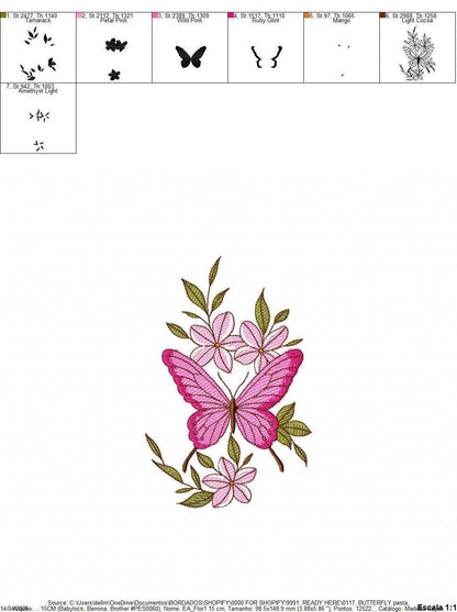 Butterfly embroidery design - Delicate butterfly with flowers machine embroidery pattern - Baby Girl file - Instant digital download pes - Marcia Embroidery