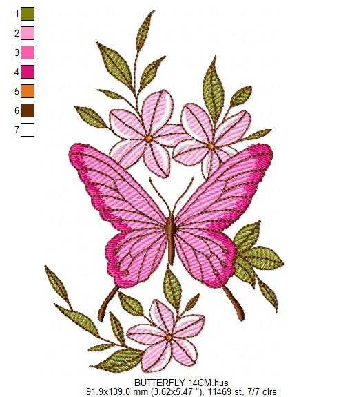 Butterfly embroidery design - Delicate butterfly with flowers machine embroidery pattern - Baby Girl file - Instant digital download pes - Marcia Embroidery