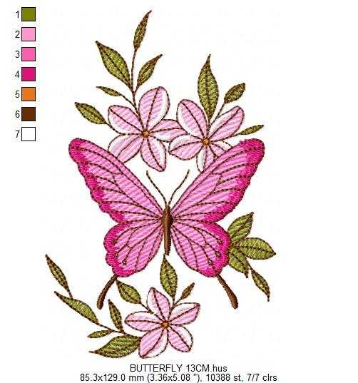 Butterfly embroidery design - Delicate butterfly with flowers machine embroidery pattern - Baby Girl file - Instant digital download pes - Marcia Embroidery
