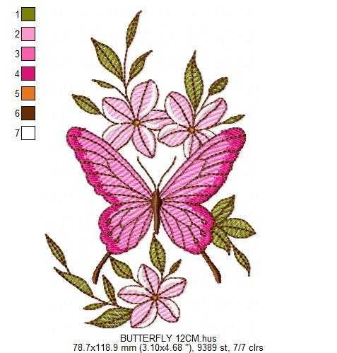 Butterfly embroidery design - Delicate butterfly with flowers machine embroidery pattern - Baby Girl file - Instant digital download pes - Marcia Embroidery