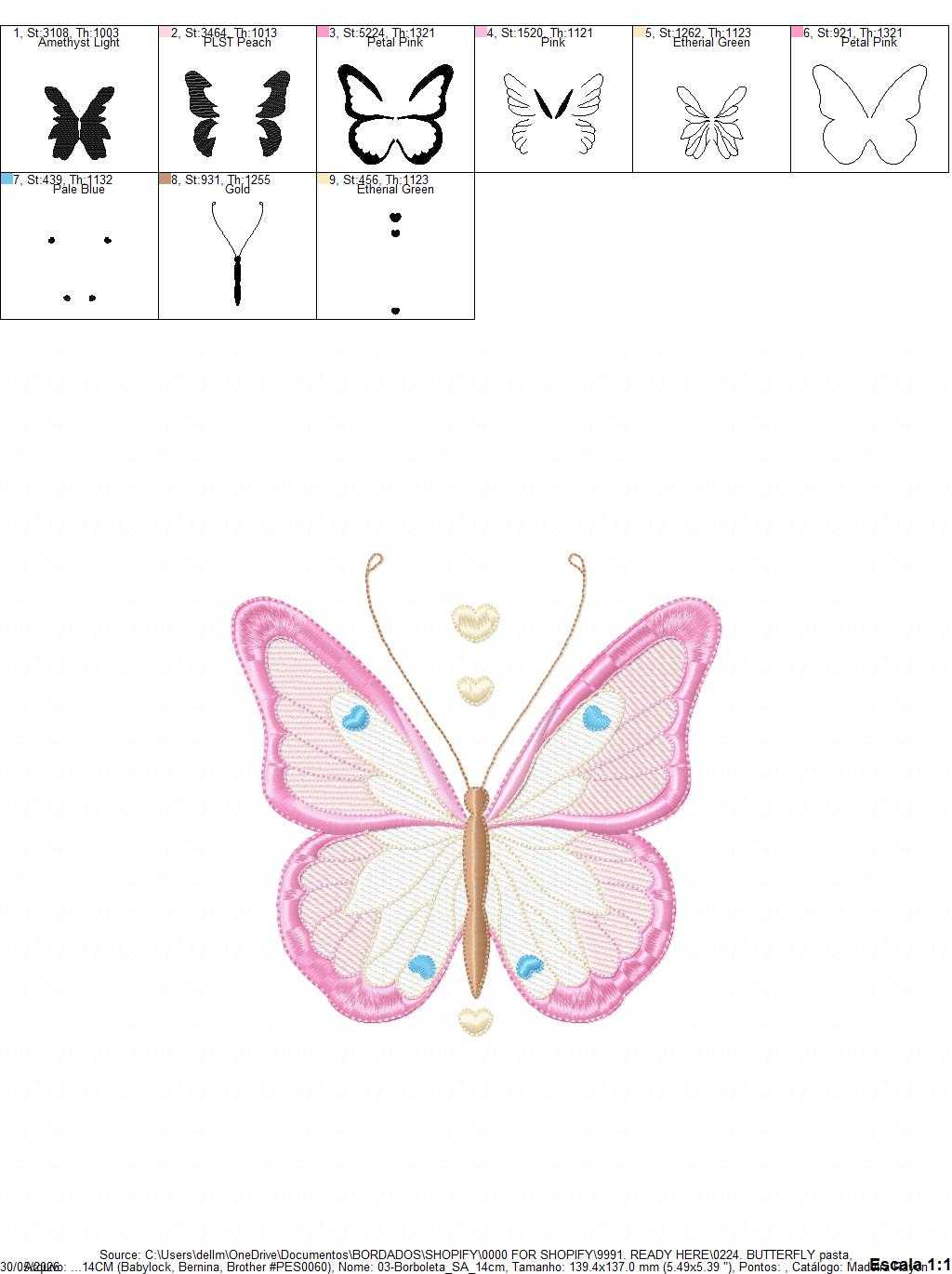 Butterfly embroidery design - Delicate butterfly with hearts machine embroidery pattern - Baby Girl file - Instant digital download pes jef dst - Marcia Embroidery