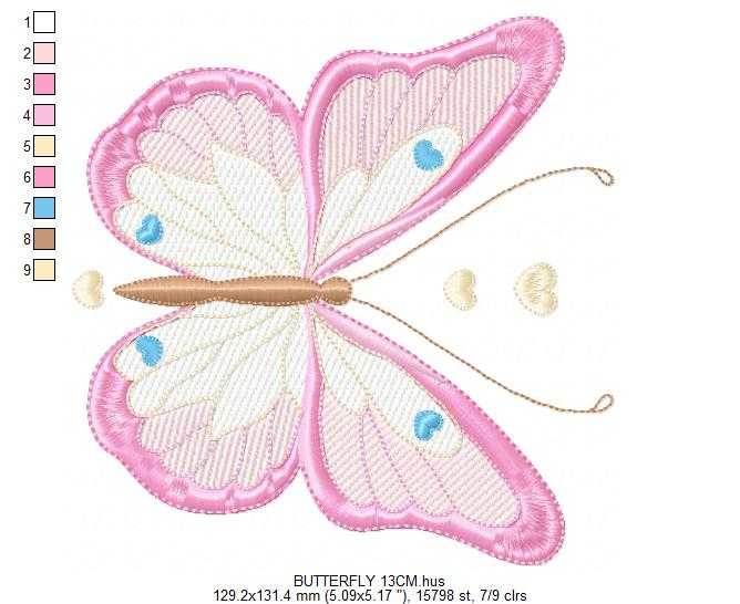 Butterfly embroidery design - Delicate butterfly with hearts machine embroidery pattern - Baby Girl file - Instant digital download pes jef dst - Marcia Embroidery