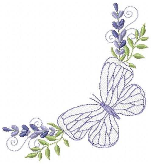 Butterfly embroidery design - Delicate butterfly with laurel corner frame machine embroidery pattern - Baby Girl file - Instant digital download pes jef - Marcia Embroidery