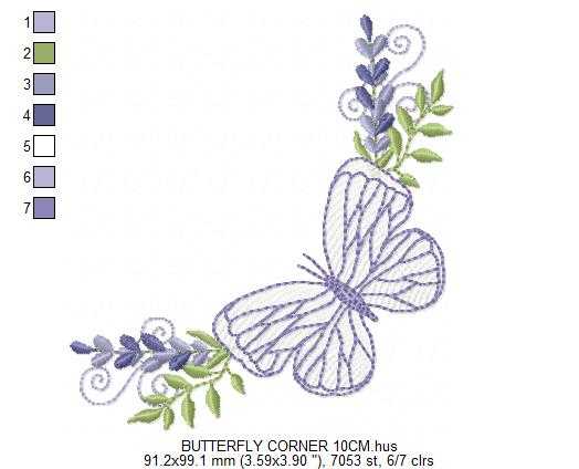 Butterfly embroidery design - Delicate butterfly with laurel corner frame machine embroidery pattern - Baby Girl file - Instant digital download pes jef - Marcia Embroidery