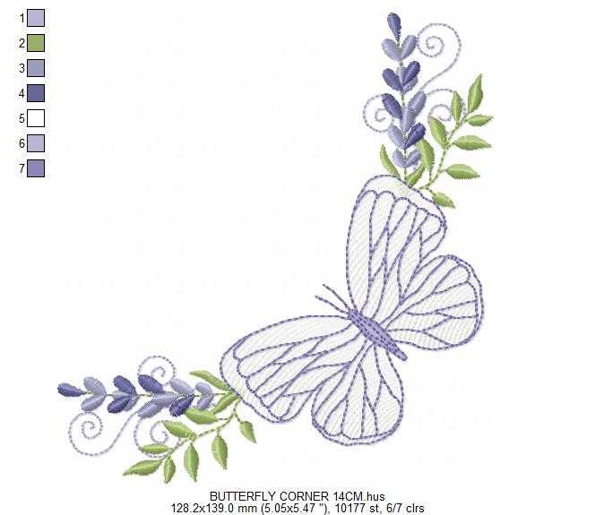 Butterfly embroidery design - Delicate butterfly with laurel corner frame machine embroidery pattern - Baby Girl file - Instant digital download pes jef - Marcia Embroidery