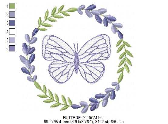 Butterfly embroidery design - Delicate butterfly with laurel frame machine embroidery pattern - Baby Girl file - Instant digital download pes jef dst - Marcia Embroidery