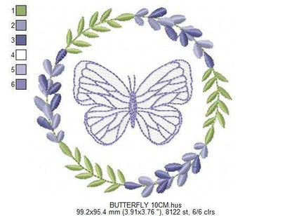 Butterfly embroidery design - Delicate butterfly with laurel frame machine embroidery pattern - Baby Girl file - Instant digital download pes jef dst - Marcia Embroidery