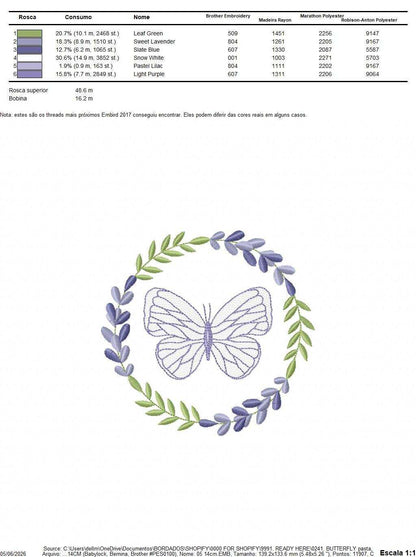 Butterfly embroidery design - Delicate butterfly with laurel frame machine embroidery pattern - Baby Girl file - Instant digital download pes jef dst - Marcia Embroidery