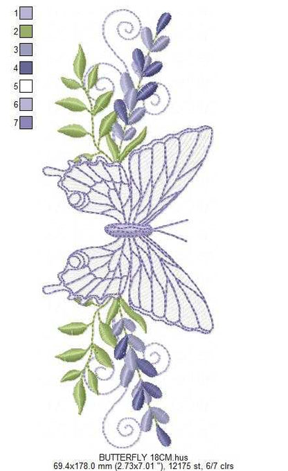 Butterfly embroidery design - Delicate butterfly with laurel frame machine embroidery pattern - Baby Girl file - Instant digital download pes jef dst - Marcia Embroidery