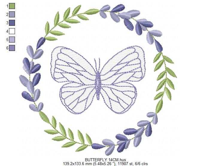Butterfly embroidery design - Delicate butterfly with laurel frame machine embroidery pattern - Baby Girl file - Instant digital download pes jef dst - Marcia Embroidery