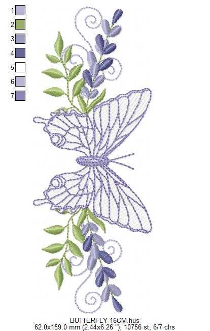 Butterfly embroidery design - Delicate butterfly with laurel frame machine embroidery pattern - Baby Girl file - Instant digital download pes jef dst - Marcia Embroidery
