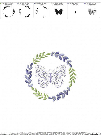 Butterfly embroidery design - Delicate butterfly with laurel frame machine embroidery pattern - Baby Girl file - Instant digital download pes jef dst - Marcia Embroidery