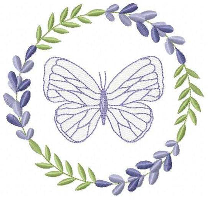 Butterfly embroidery design - Delicate butterfly with laurel frame machine embroidery pattern - Baby Girl file - Instant digital download pes jef dst - Marcia Embroidery