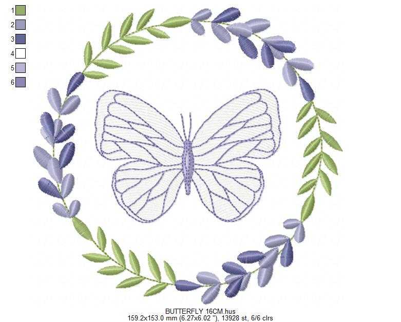 Butterfly embroidery design - Delicate butterfly with laurel frame machine embroidery pattern - Baby Girl file - Instant digital download pes jef dst - Marcia Embroidery