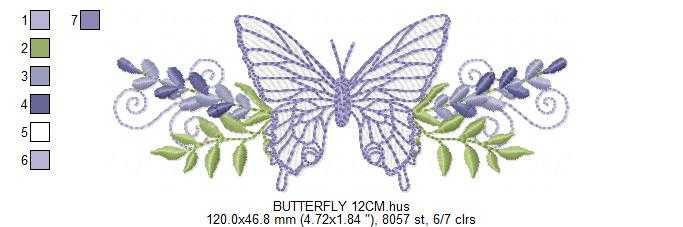 Butterfly embroidery design - Delicate butterfly with laurel frame machine embroidery pattern - Baby Girl file - Instant digital download pes jef dst - Marcia Embroidery