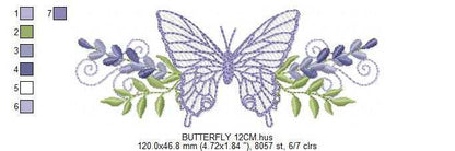Butterfly embroidery design - Delicate butterfly with laurel frame machine embroidery pattern - Baby Girl file - Instant digital download pes jef dst - Marcia Embroidery