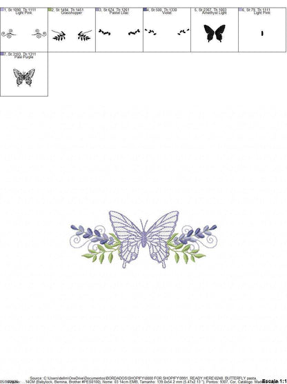 Butterfly embroidery design - Delicate butterfly with laurel frame machine embroidery pattern - Baby Girl file - Instant digital download pes jef dst - Marcia Embroidery