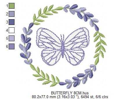Butterfly embroidery design - Delicate butterfly with laurel frame machine embroidery pattern - Baby Girl file - Instant digital download pes jef dst - Marcia Embroidery