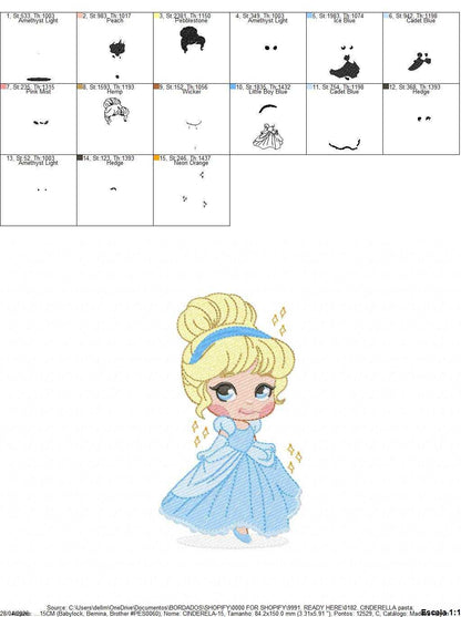Cinderella embroidery design - Disney Princess machine embroidery patterns - Baby girl file - Instant digital download pes jef dst - Marcia Embroidery