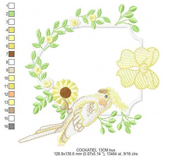 Cockatiel embroidery design - Baby Bird with sunflowers machine embroidery pattern - Cockateel Nymphicus hollandicus - Instant digital download pes jef dst - Marcia Embroidery