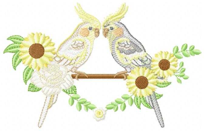 Cockatiel embroidery design - Baby Bird with sunflowers machine embroidery pattern - Cockateel Nymphicus hollandicus - Instant digital download pes jef dst - Marcia Embroidery