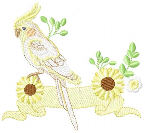 Cockatiel embroidery design - Baby Bird with sunflowers machine embroidery pattern - Cockateel Nymphicus hollandicus - Instant digital download pes jef dst - Marcia Embroidery