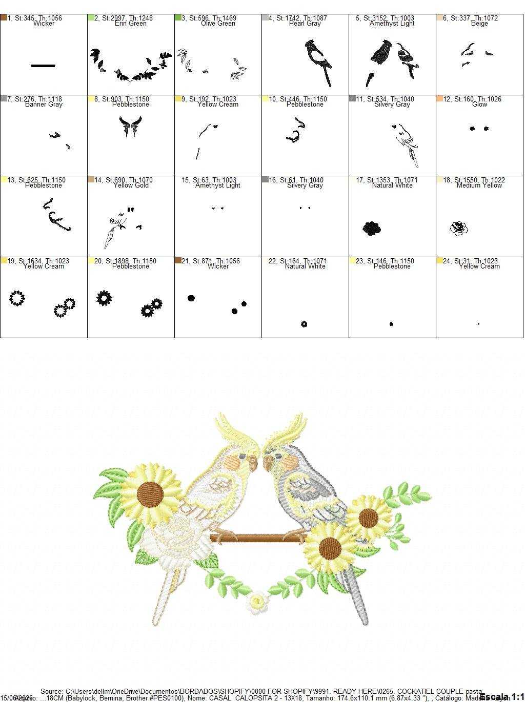 Cockatiel embroidery design - Baby Bird with sunflowers machine embroidery pattern - Cockateel Nymphicus hollandicus - Instant digital download pes jef dst - Marcia Embroidery