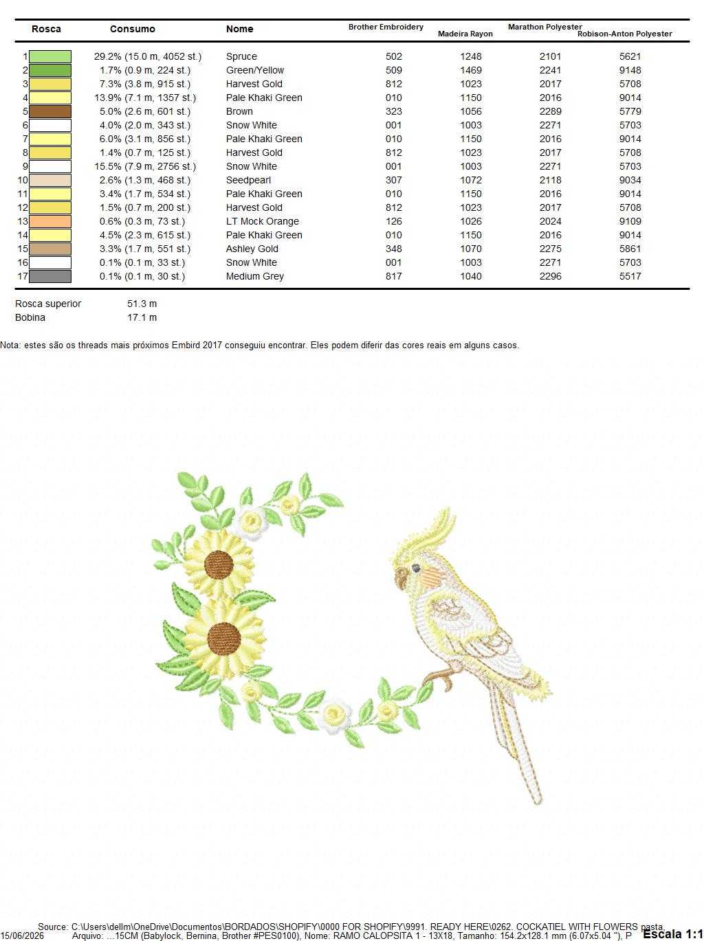 Cockatiel embroidery design - Baby Bird with sunflowers machine embroidery pattern - Cockateel Nymphicus hollandicus - Instant digital download pes jef dst - Marcia Embroidery
