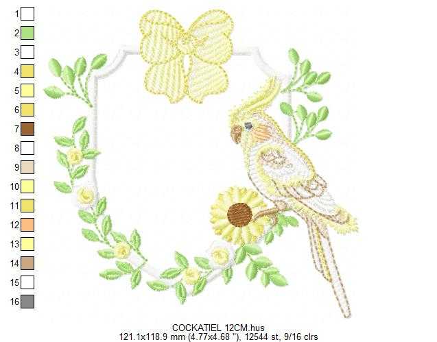 Cockatiel embroidery design - Baby Bird with sunflowers machine embroidery pattern - Cockateel Nymphicus hollandicus - Instant digital download pes jef dst - Marcia Embroidery