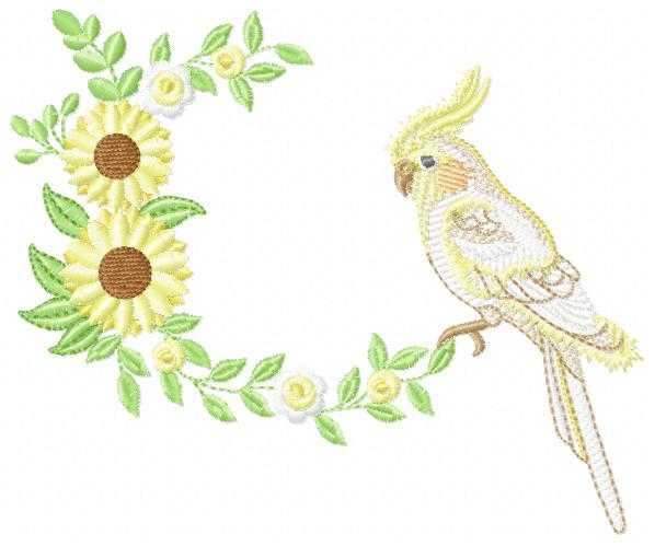 Cockatiel embroidery design - Baby Bird with sunflowers machine embroidery pattern - Cockateel Nymphicus hollandicus - Instant digital download pes jef dst - Marcia Embroidery