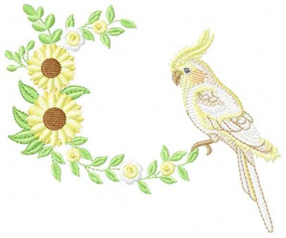 Cockatiel embroidery design - Baby Bird with sunflowers machine embroidery pattern - Cockateel Nymphicus hollandicus - Instant digital download pes jef dst - Marcia Embroidery