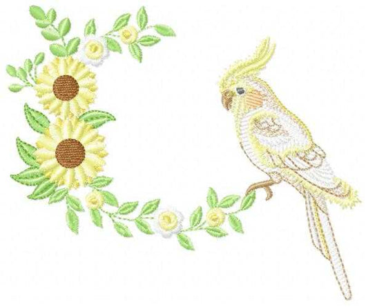 Cockatiel embroidery design - Baby Bird with sunflowers machine embroidery pattern - Cockateel Nymphicus hollandicus - Instant digital download pes jef dst - Marcia Embroidery