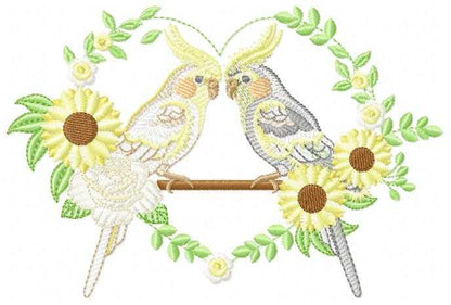 Cockatiel embroidery design - Baby Bird with sunflowers machine embroidery pattern - Cockateel Nymphicus hollandicus - Instant digital download pes jef dst - Marcia Embroidery