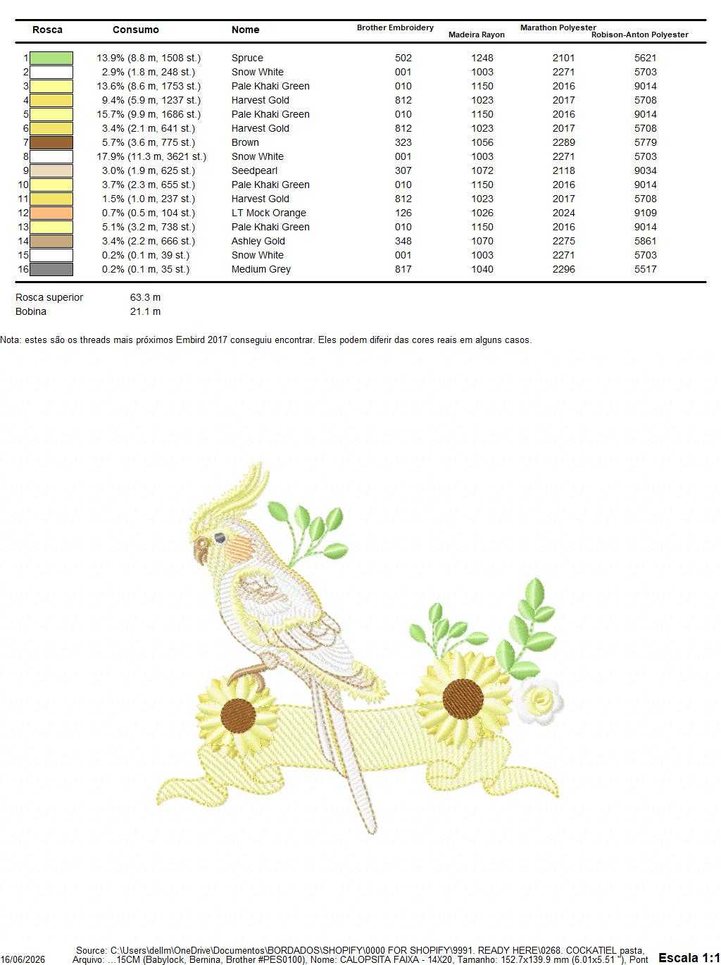 Cockatiel embroidery design - Baby Bird with sunflowers machine embroidery pattern - Cockateel Nymphicus hollandicus - Instant digital download pes jef dst - Marcia Embroidery