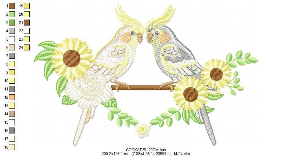 Cockatiel embroidery design - Baby Bird with sunflowers machine embroidery pattern - Cockateel Nymphicus hollandicus - Instant digital download pes jef dst - Marcia Embroidery