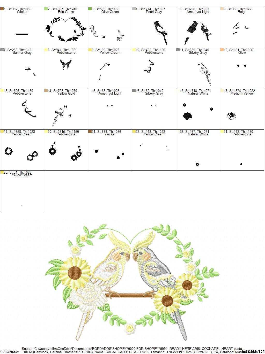Cockatiel embroidery design - Baby Bird with sunflowers machine embroidery pattern - Cockateel Nymphicus hollandicus - Instant digital download pes jef dst - Marcia Embroidery
