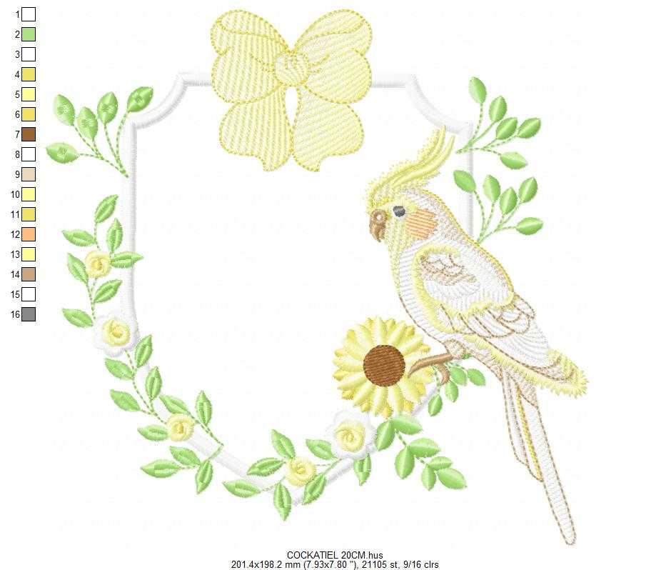 Cockatiel embroidery design - Baby Bird with sunflowers machine embroidery pattern - Cockateel Nymphicus hollandicus - Instant digital download pes jef dst - Marcia Embroidery