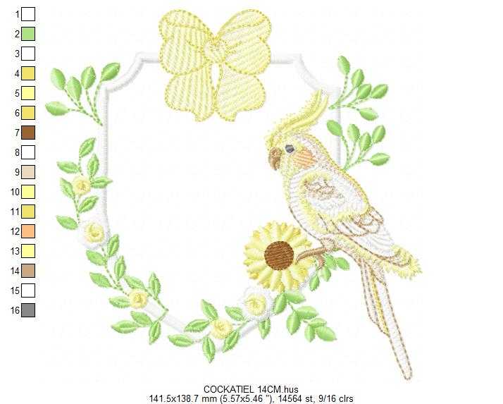 Cockatiel embroidery design - Baby Bird with sunflowers machine embroidery pattern - Cockateel Nymphicus hollandicus - Instant digital download pes jef dst - Marcia Embroidery
