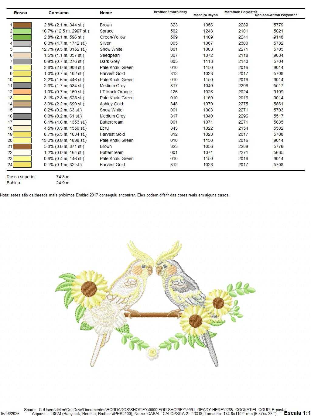 Cockatiel embroidery design - Baby Bird with sunflowers machine embroidery pattern - Cockateel Nymphicus hollandicus - Instant digital download pes jef dst - Marcia Embroidery