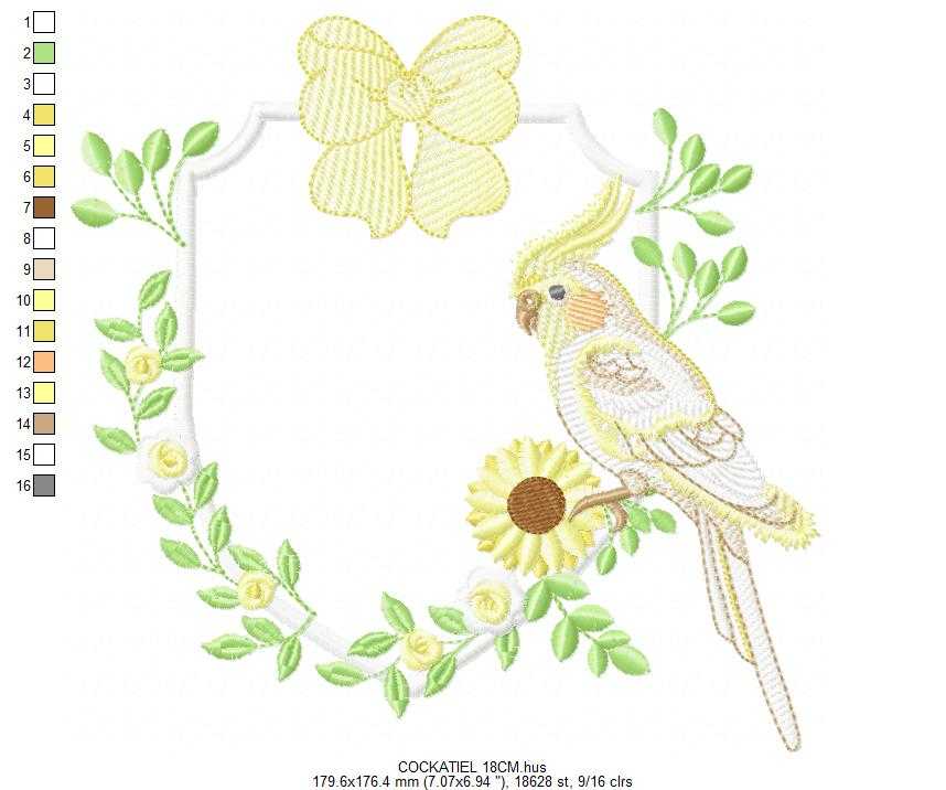 Cockatiel embroidery design - Baby Bird with sunflowers machine embroidery pattern - Cockateel Nymphicus hollandicus - Instant digital download pes jef dst - Marcia Embroidery