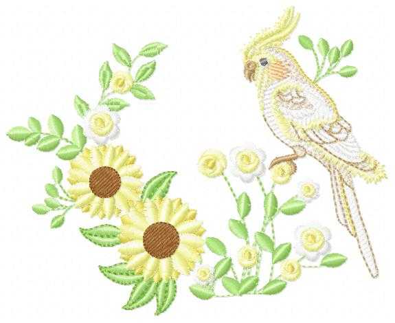 Cockatiel embroidery design - Baby Bird with sunflowers machine embroidery pattern - Cockateel Nymphicus hollandicus - Instant digital download pes jef dst - Marcia Embroidery