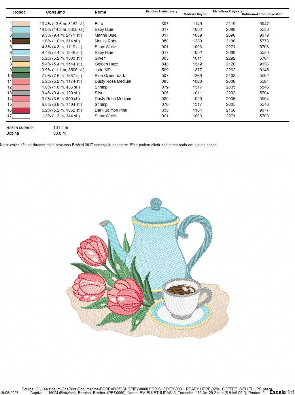Coffee Cup with flower embroidery design - Floral Kitchen Towel motiv machine embroidery pattern - Instant digital download pes dst jef hus - Marcia Embroidery