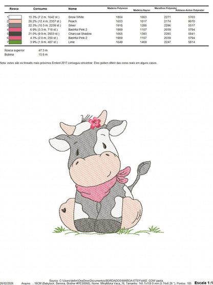 Cow with red bandana and flower embroidery design - Farm Animal Ranch machine embroidery pattern - Kitchen Towel Baby Boy and Girl file - Instant digital download pes jef dst hus vp3 - Marcia Embroidery