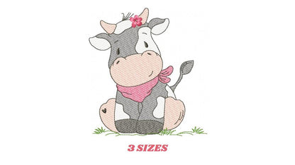 Cow with red bandana and flower embroidery design - Farm Animal Ranch machine embroidery pattern - Kitchen Towel Baby Boy and Girl file - Instant digital download pes jef dst hus vp3 - Marcia Embroidery