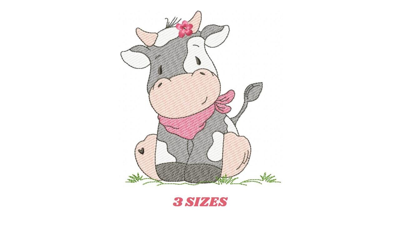 Cow with red bandana and flower embroidery design - Farm Animal Ranch machine embroidery pattern - Kitchen Towel Baby Boy and Girl file - Instant digital download pes jef dst hus vp3 - Marcia Embroidery