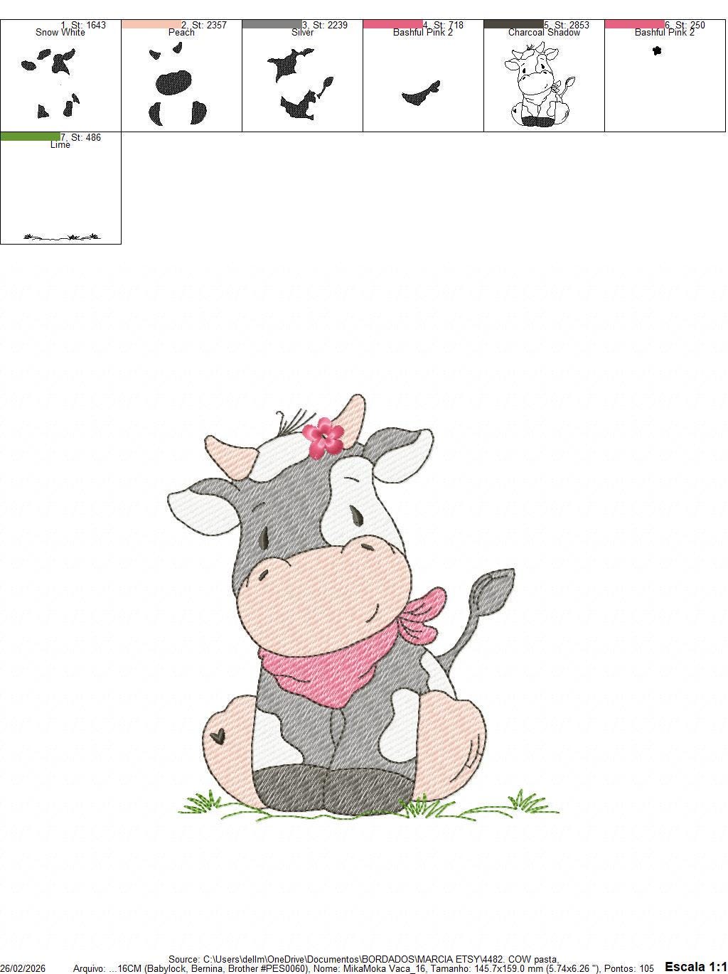 Cow with red bandana and flower embroidery design - Farm Animal Ranch machine embroidery pattern - Kitchen Towel Baby Boy and Girl file - Instant digital download pes jef dst hus vp3 - Marcia Embroidery