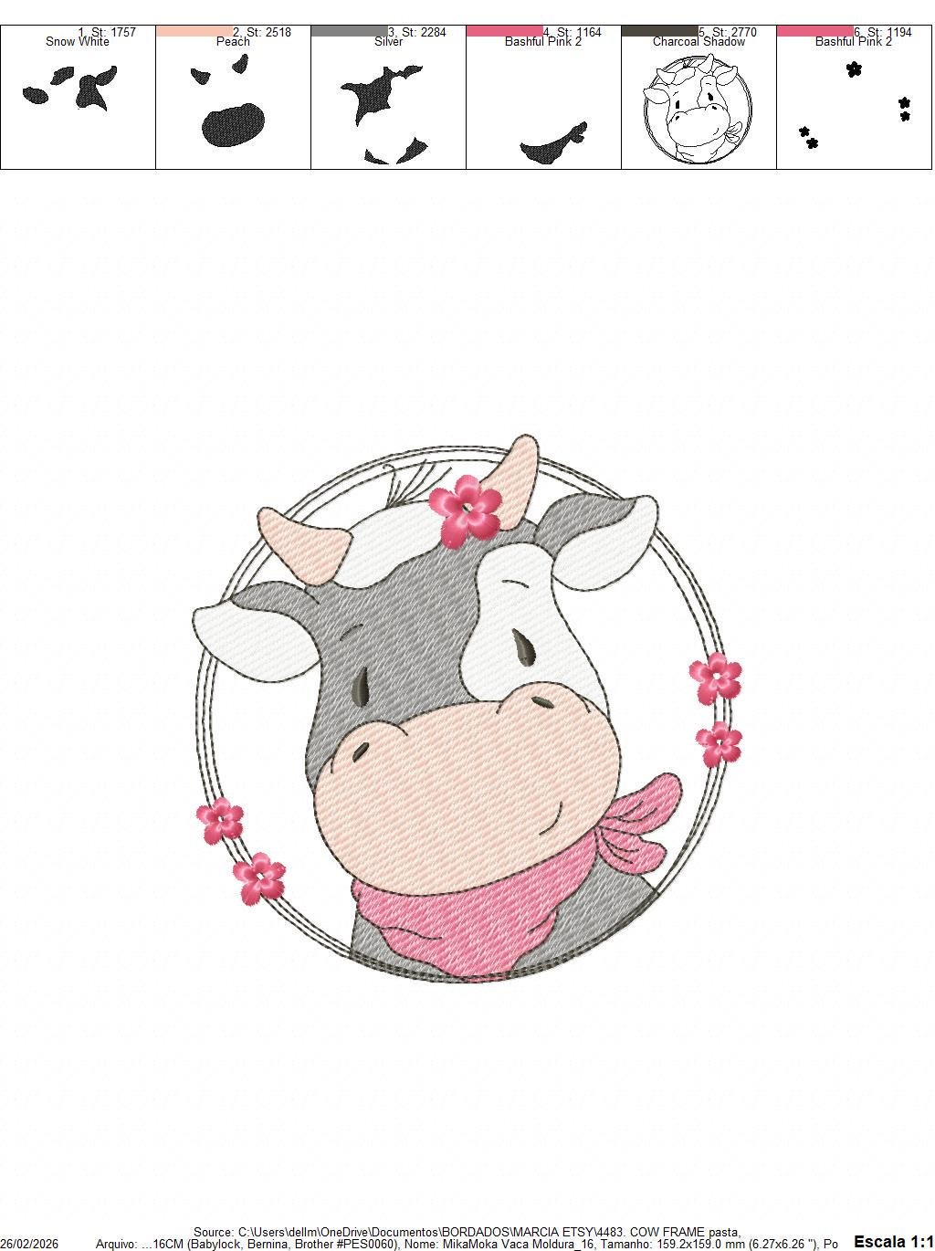 Cow with red bandana and flower frame embroidery design - Farm Animal Ranch machine embroidery pattern - Kitchen Towel Baby Boy and Girl file - Instant digital download pes jef dst hus vp3 - Marcia Embroidery