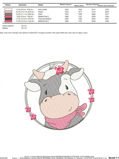 Cow with red bandana and flower frame embroidery design - Farm Animal Ranch machine embroidery pattern - Kitchen Towel Baby Boy and Girl file - Instant digital download pes jef dst hus vp3 - Marcia Embroidery