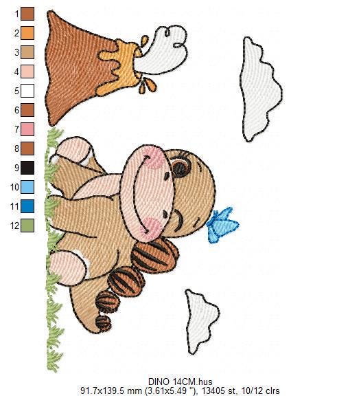 Dinosaur embroidery designs - Baby Boy Dino machine embroidery pattern - Brontosaurus with volcano - Instant digital download pes jef dst - Marcia Embroidery