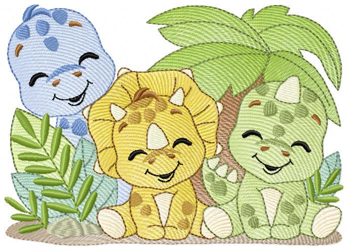 Dinosaur embroidery designs - Dino Friends with trees machine embroidery pattern - Baby boy file Brontosaurus - instant digital download pes - Marcia Embroidery
